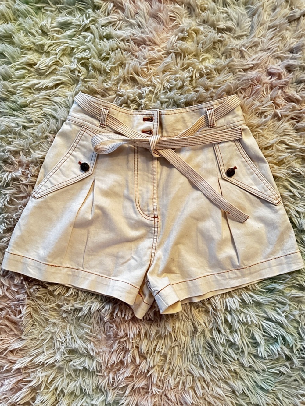 New Ulla Johnson Denim Ivory Belted Shorts Size 2